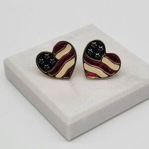 Vintage Avon Heart of America US Flag Pierced Earrings Patriotic Earrings 1990